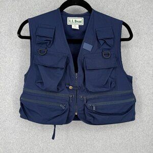 LL Bean VTG Fishing Tactical Vest Size L Blue Cargo Pockets Outdoor Sportsman